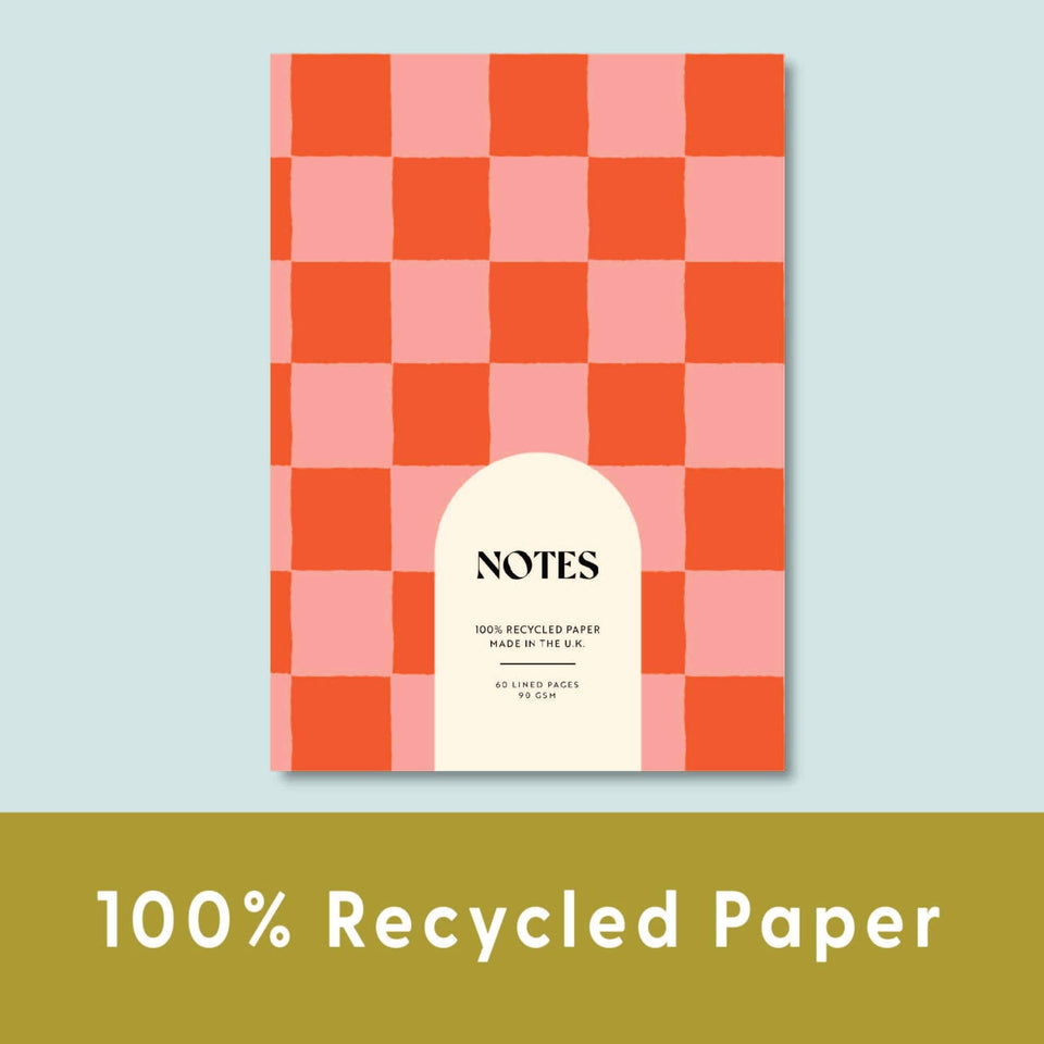 A5 Lined Notebook | Peach & Cherry Check - Casa by Josephine Jenno