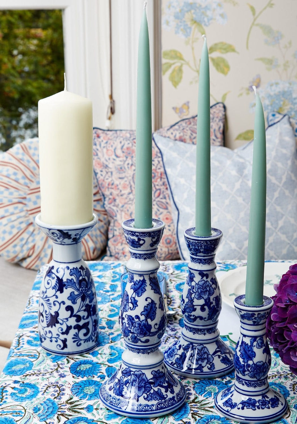 Anna Blue Delft Taper Small Candle Holder - Set of 2 - Casa by Josephine Jenno