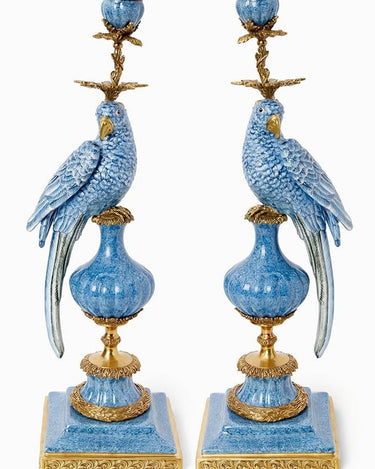 Enamelled Pretty Polly Parrot Candlestick - Left