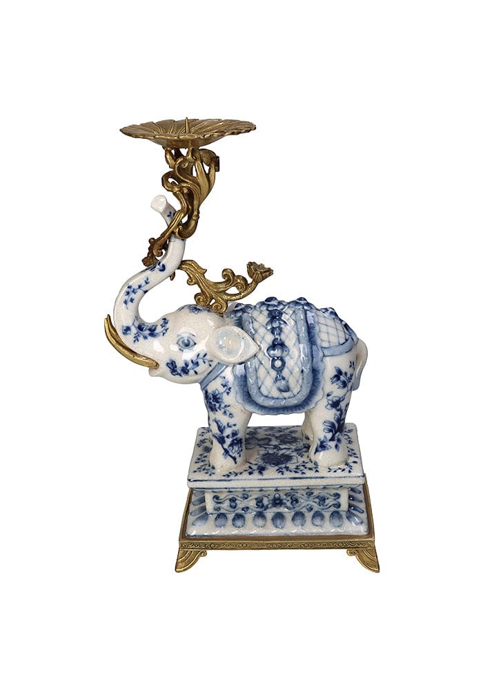 The Porcelain Elephant Candle Holder- Blue