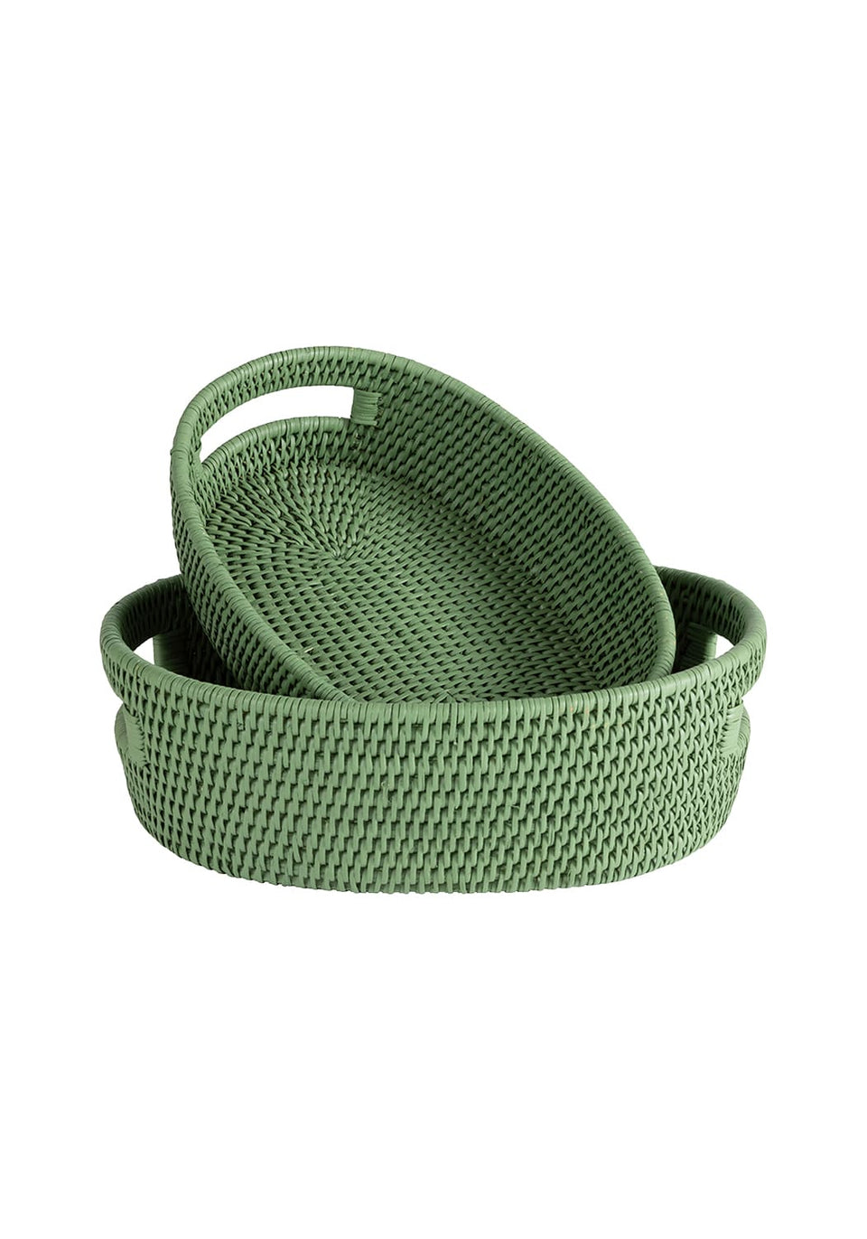 Cotswolds Oval Rattan Basket Green - Set of 2 - Casa by Josephine Jenno
