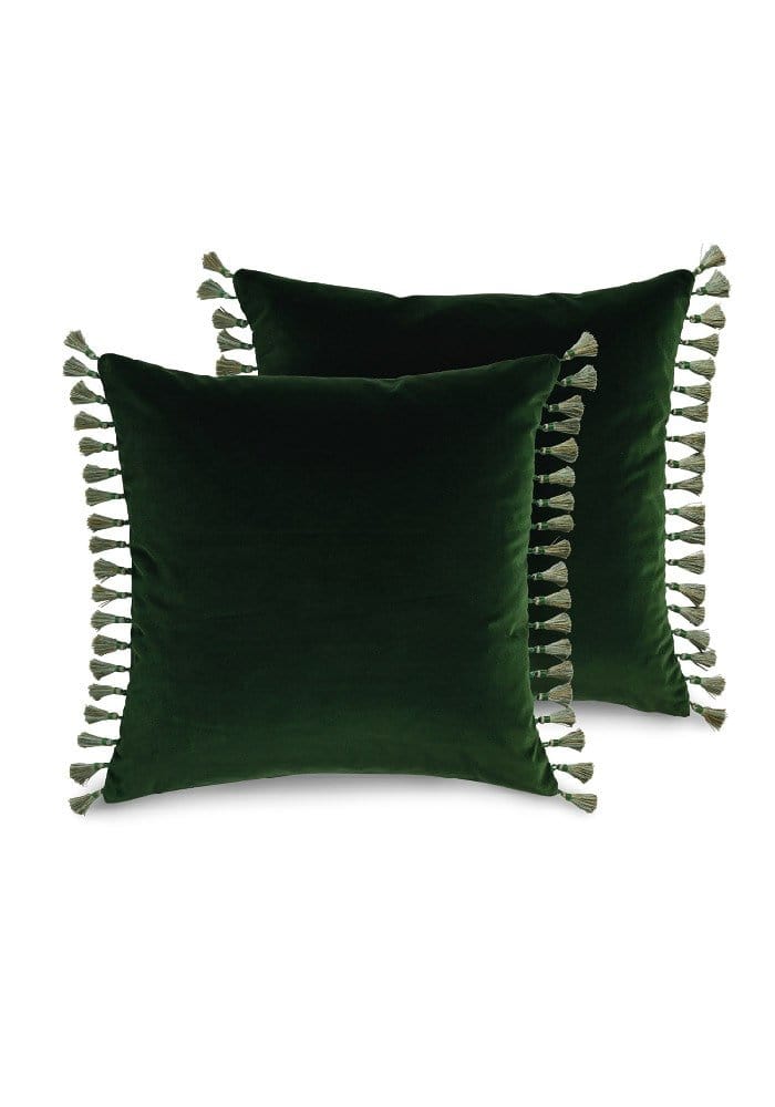Fir Green Velvet Cushion Cover - With Tassels!
