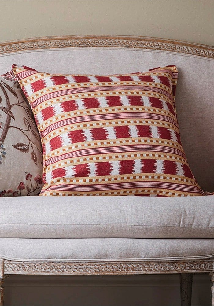 Vibrant Red and Gold Stripe Cushion Cover