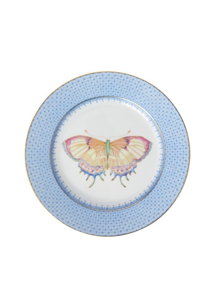 Cornflower Blue Lace Plate Butterfly Side/ Pudding Plate x 4