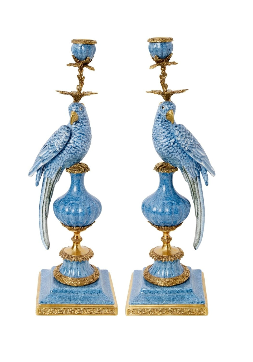 Enamelled Pretty Polly Parrot Candlestick- A Pair