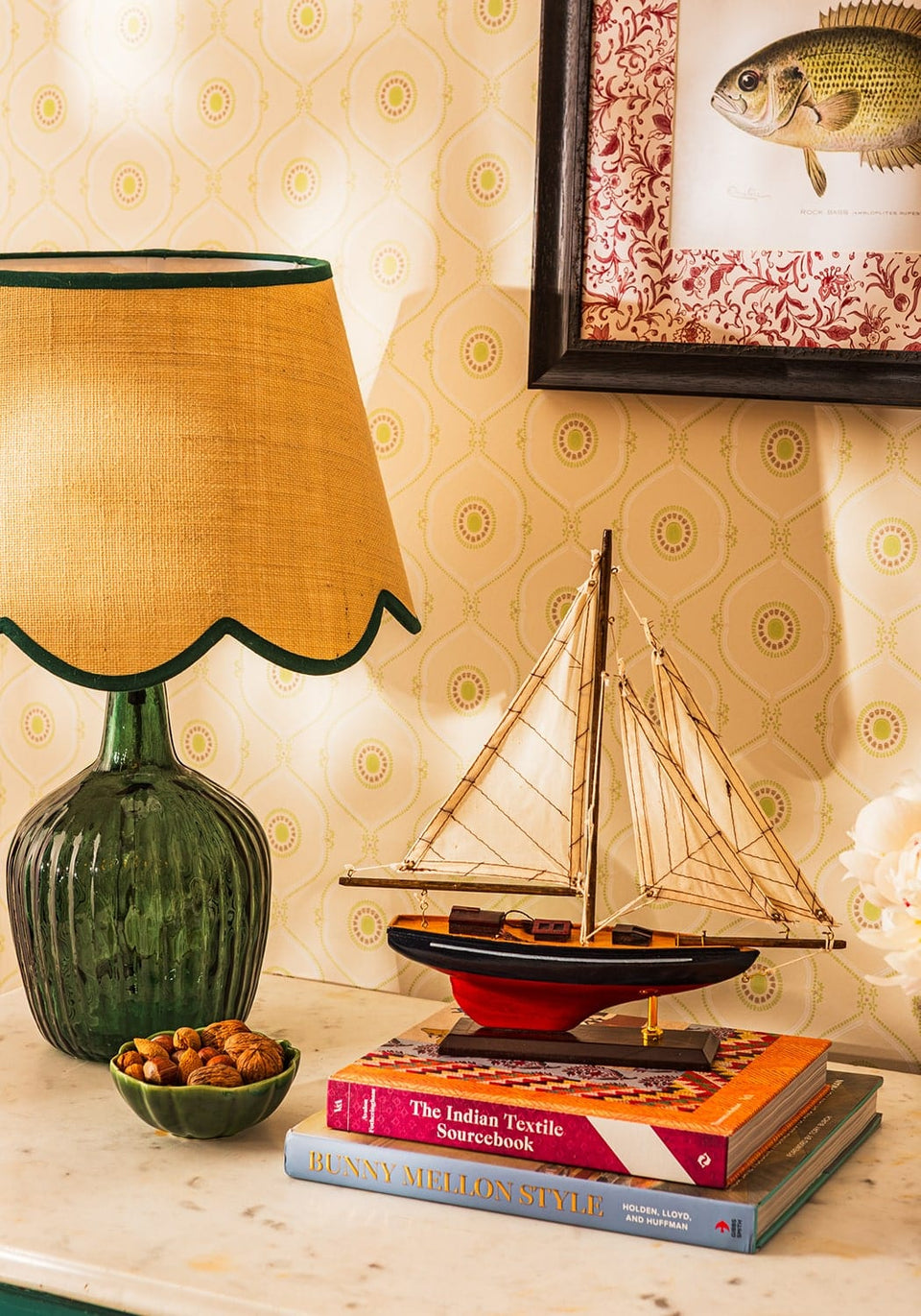 Green Petal Rafia Scallop Lampshade - Casa by Josephine Jenno