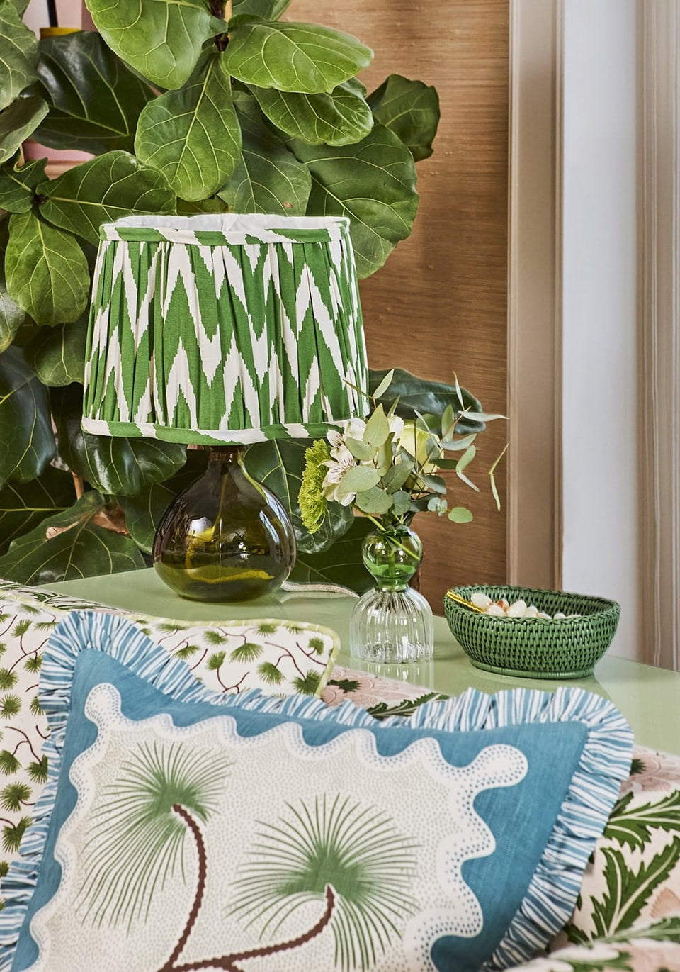 Mayfair Trinket Tray Hold All Rattan Basket in Green - Casa by Josephine Jenno