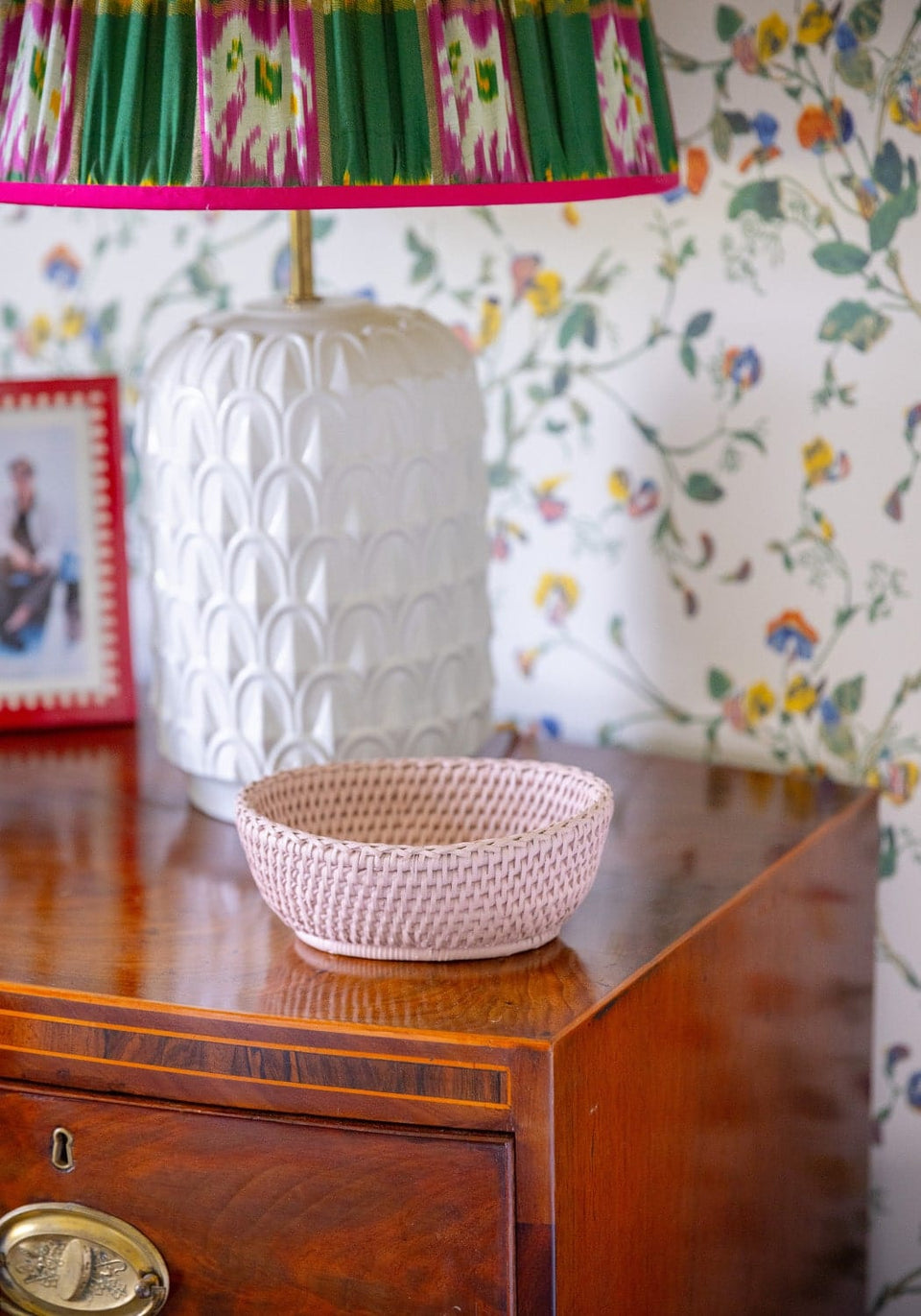 Mayfair Trinket Tray hold All Rattan Basket in Pink - Casa by Josephine Jenno