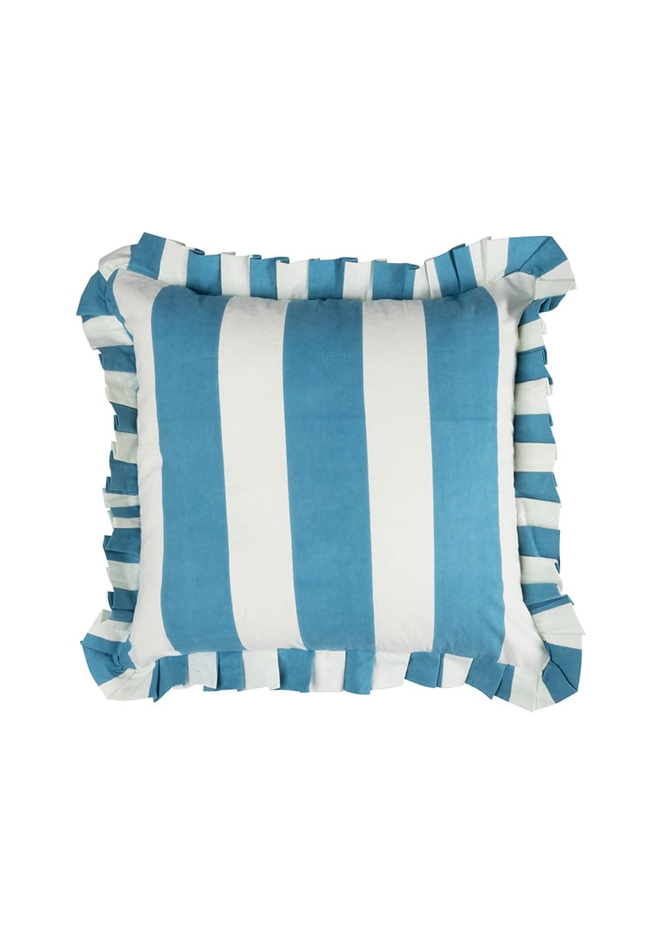 Poppy Blue and White Cabana Striped Ruffled Pillow Cover - Casa by Josephine Jenno