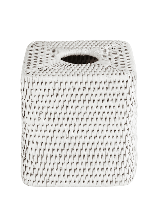 Rattan Tissue Box Cover - White