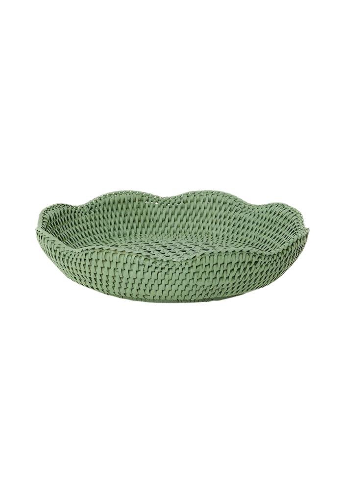 Saratoga Round Rattan Scalloped Tray - Green - Casa by Josephine Jenno