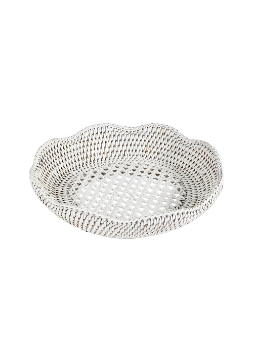 Saratoga Round Rattan Scalloped Tray - White
