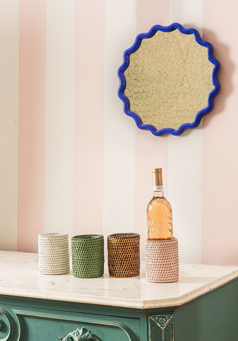 Savannah Rattan Bottle Holder - White - Casa by Josephine Jenno