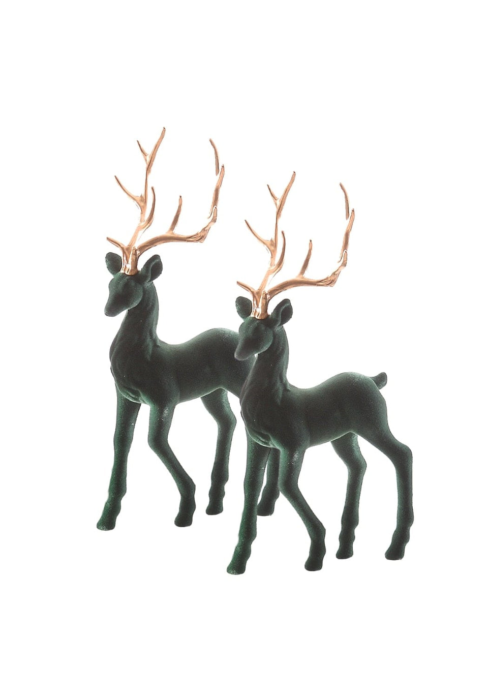 Forest Majesty: Green Flocked Deer Set of 4