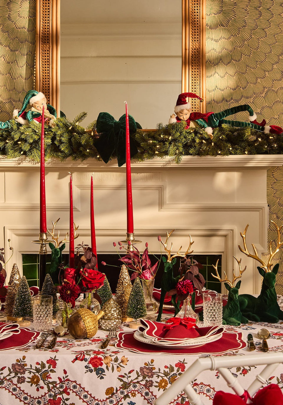 Resting Royalty: Large Green Flocked Sitting Deer