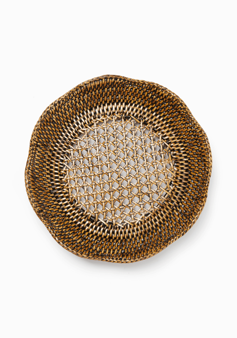 Saratoga Round Rattan Scalloped Tray - Brown