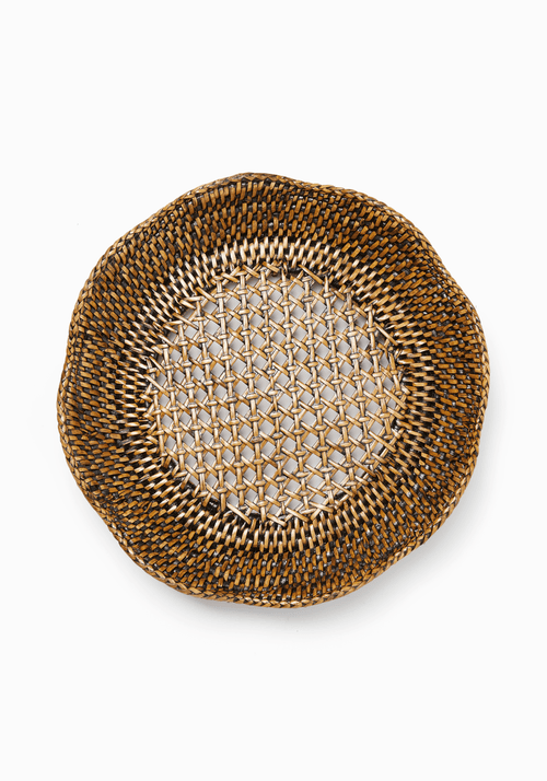 Saratoga Round Rattan Scalloped Tray - Brown
