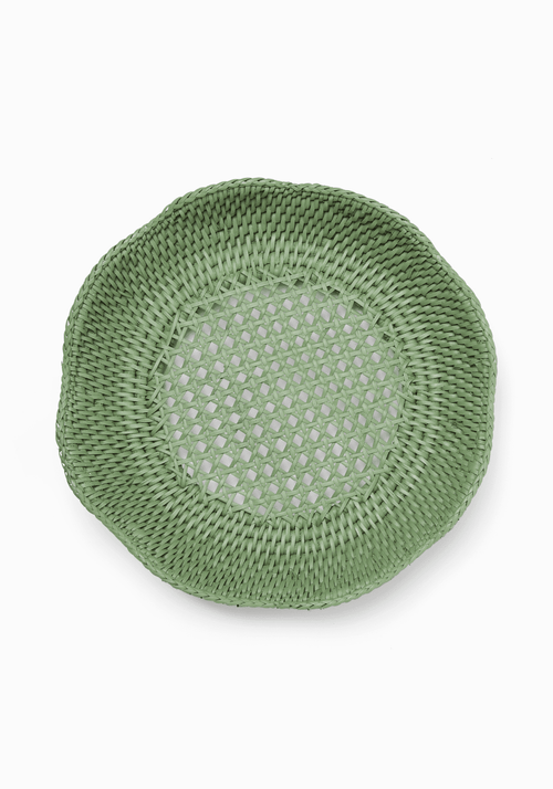 Saratoga Round Rattan Scalloped Tray - Green