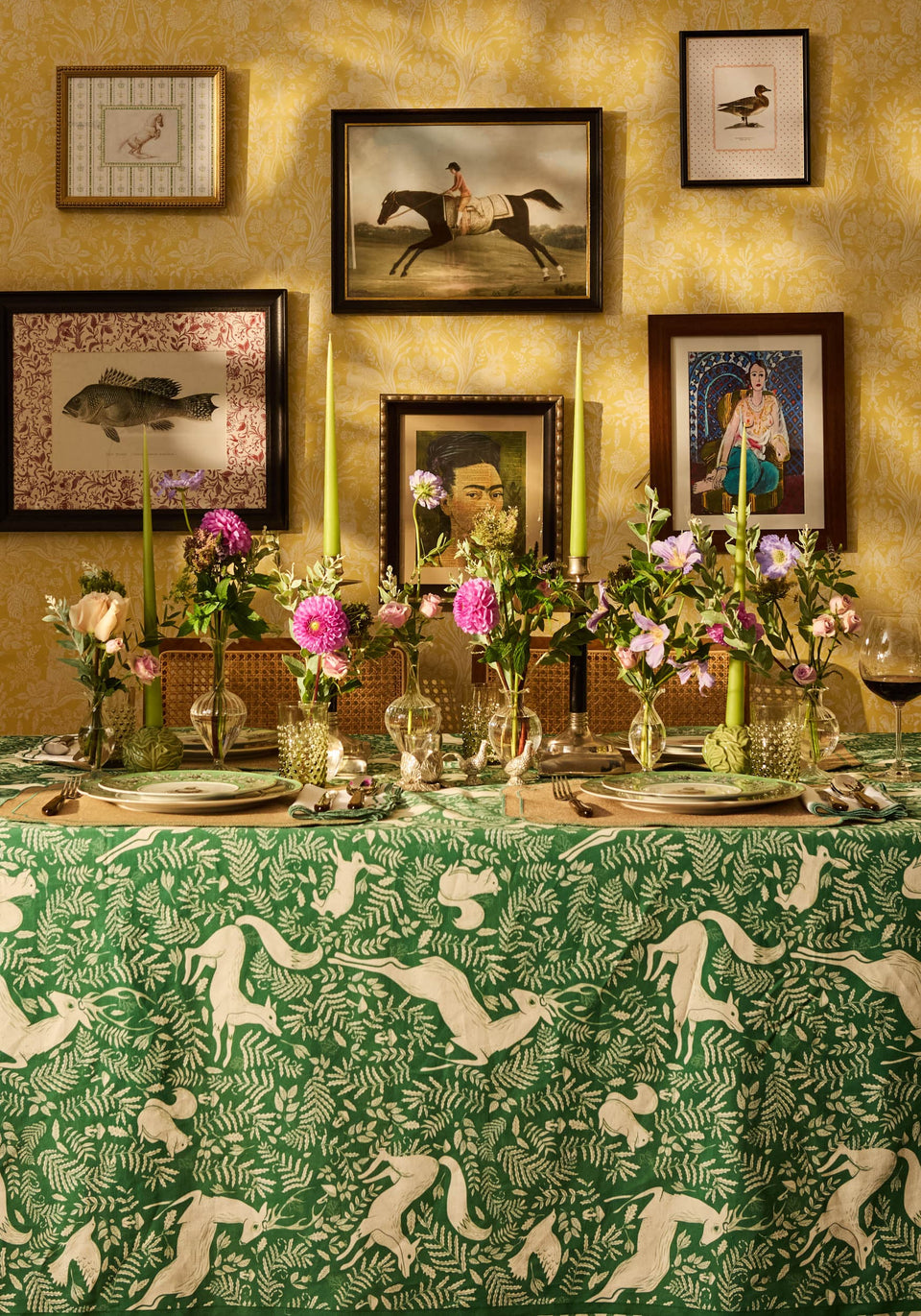 The Wycliffe Woodland Green Cotton Tablecloth