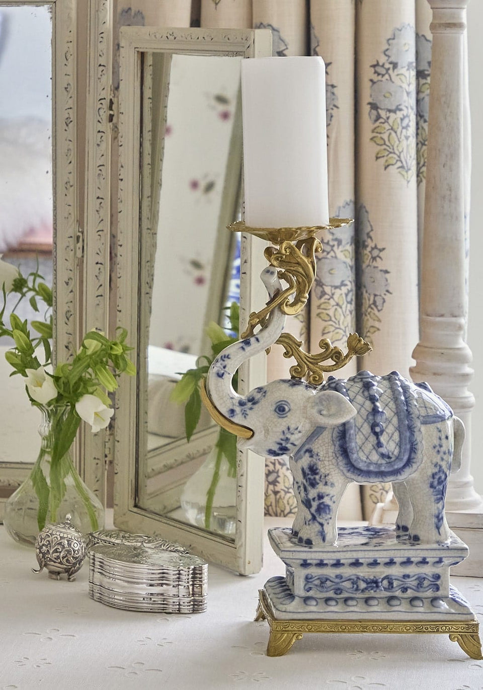 The Porcelain Elephant Candle Holder - Blue - Casa by Josephine Jenno