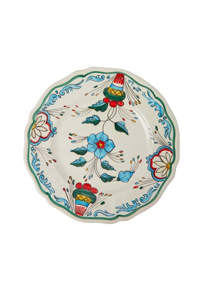 4 Italian Hand Painted Stoneware Plates With Flower Motif