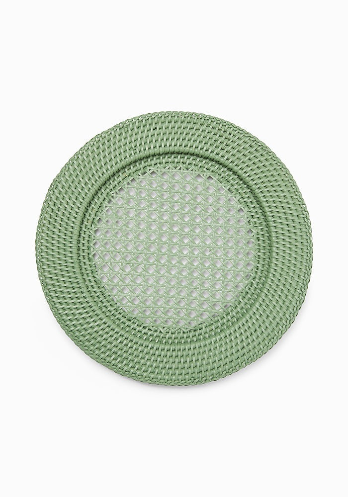 Harbour Island Round Rattan Charger - Green Set of 4