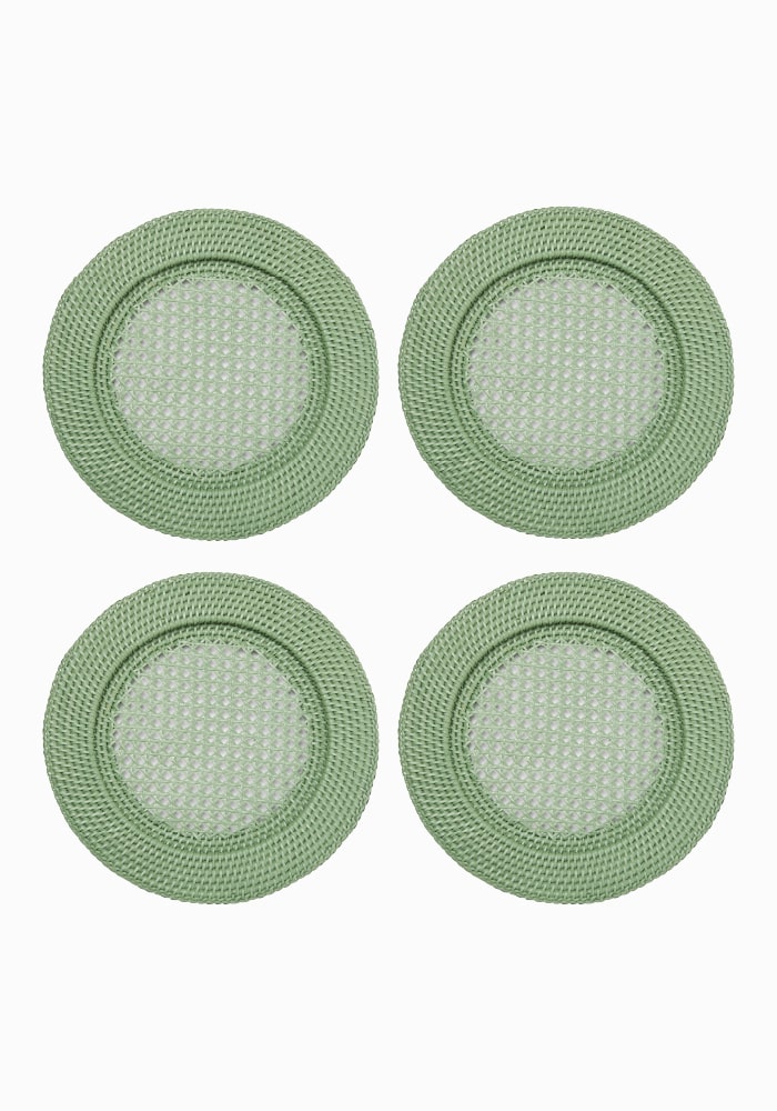 Harbour Island Round Rattan Charger - Green Set of 4