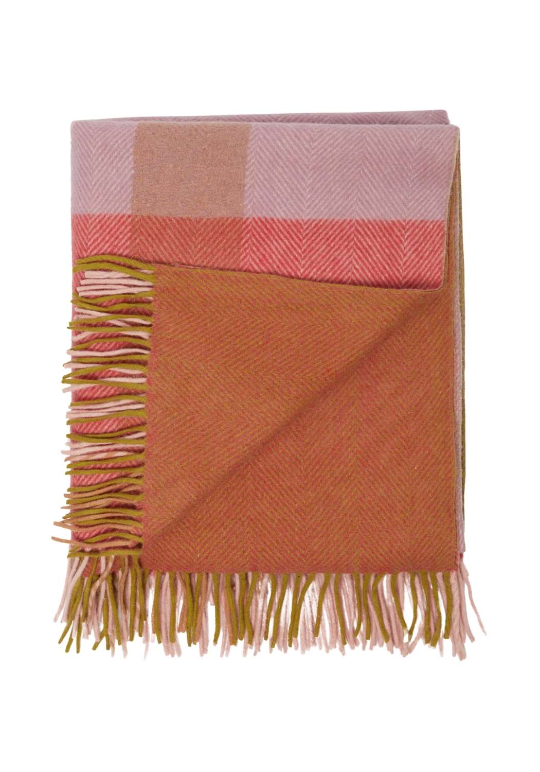 Recycled Wool Blanket in Pink Herringbone Offset Check