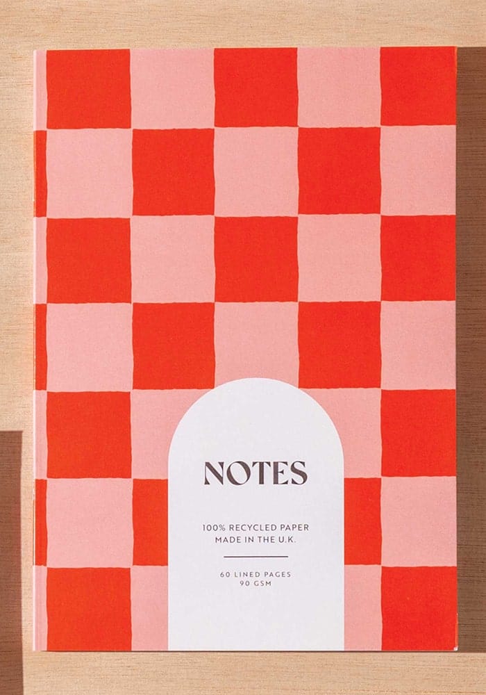 A5 Lined Notebook | Peach & Cherry Check - Casa by Josephine Jenno