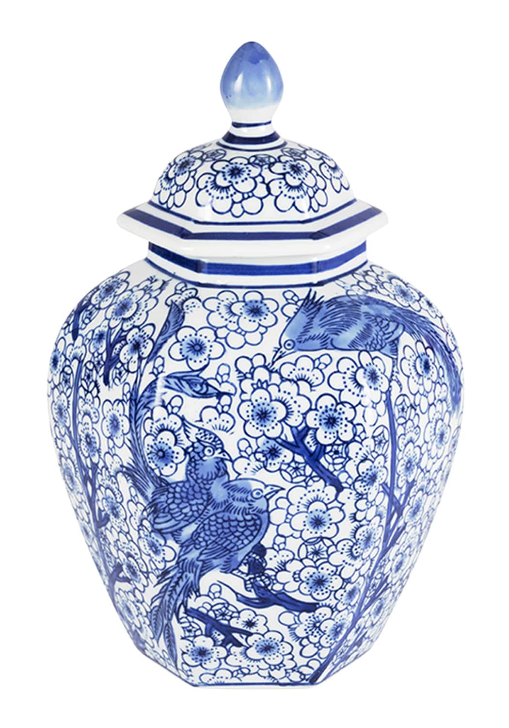 Anna Blue and White Bird Motif Ginger Jar - Casa by Josephine Jenno