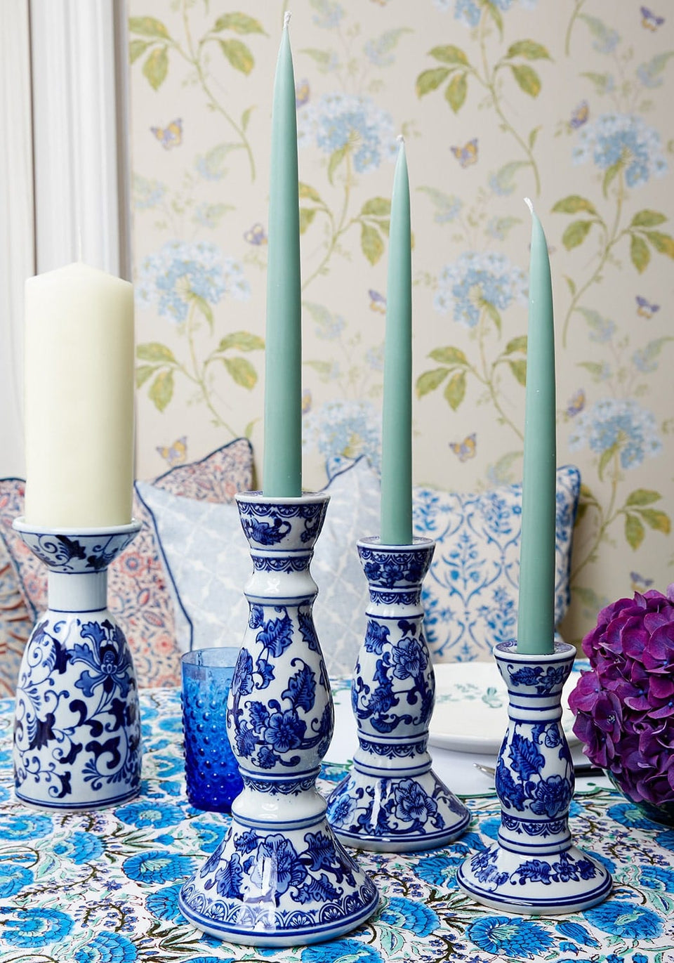 Anna Blue Delft Taper Small Candle Holder - Set of 2 - Casa by Josephine Jenno