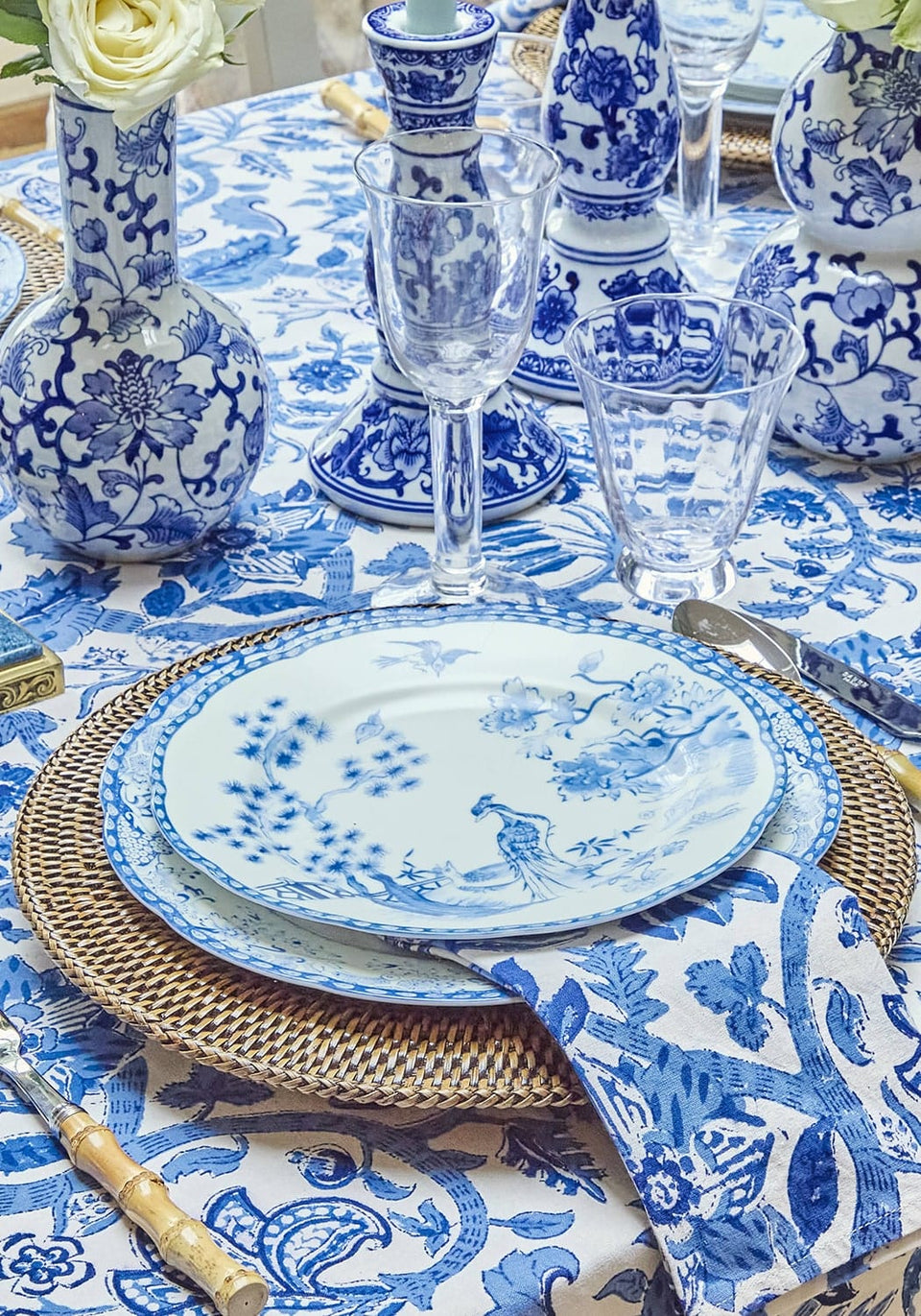 Anna Blue Taper Trio Large Delft Candleholders - Set of 2 - Casa by Josephine Jenno