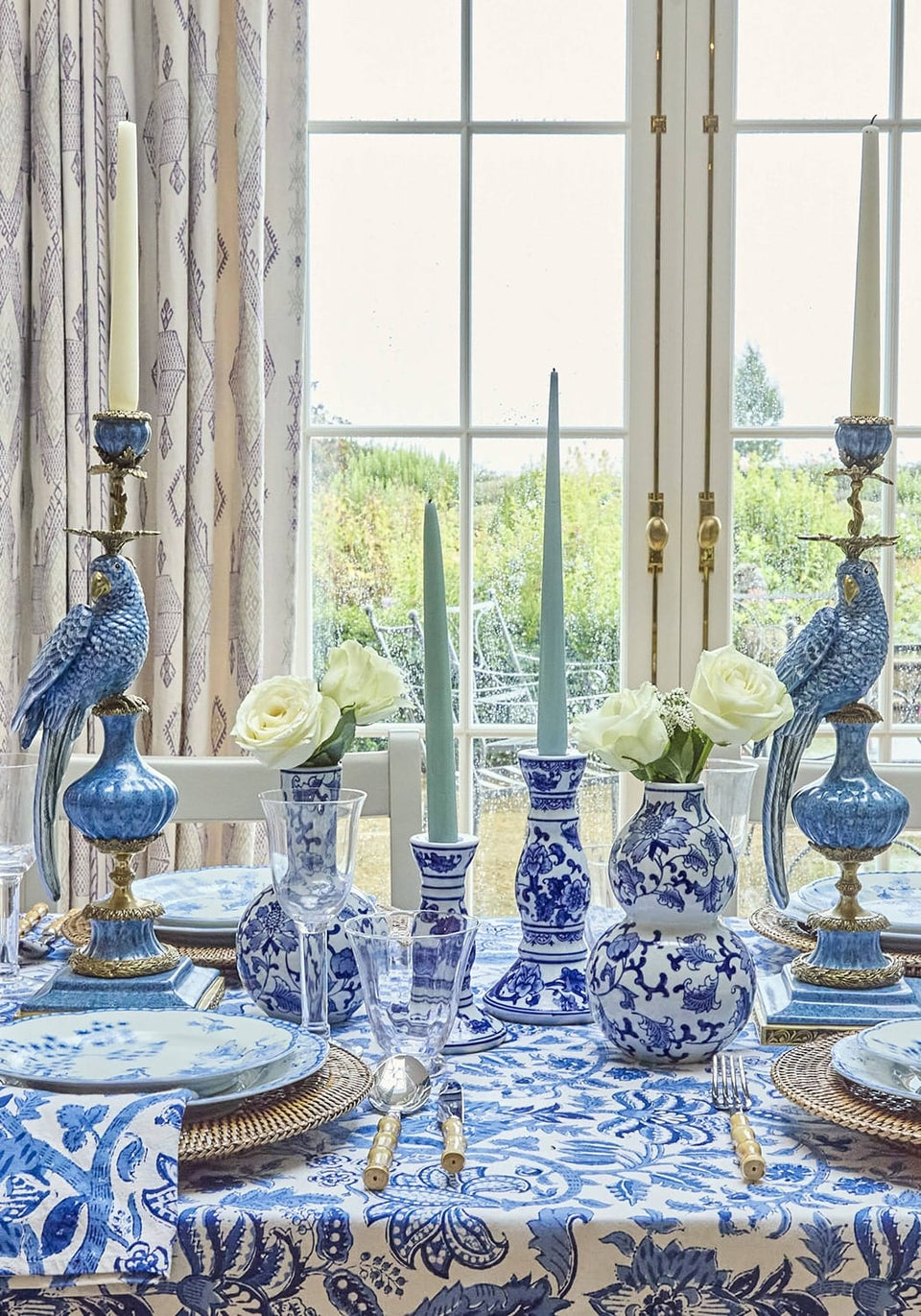 Anna Blue Taper Trio Large Delft Candleholders - Set of 2 - Casa by Josephine Jenno