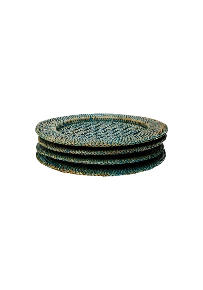 Aqua Rattan Chargers - Set of 4 - Casa by Josephine Jenno