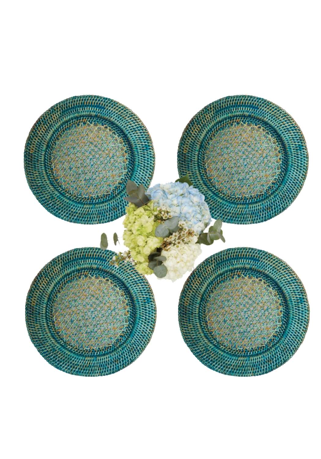 Aqua Rattan Chargers - Set of 4 - Casa by Josephine Jenno