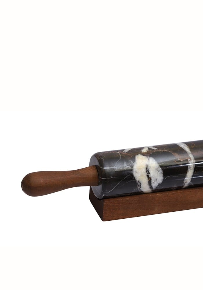 Artisan Black Marble Rolling Pin with Stand