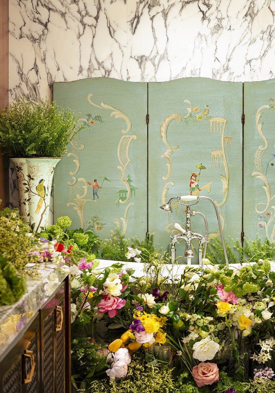 Aurora Regency Style Songbird Porcelain and Metal Vase - Casa by Josephine Jenno