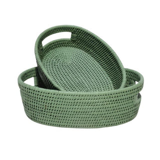 Basket Cotswolds Oval Rattan Basket Green - Set of 2