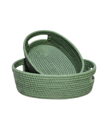 Basket Cotswolds Oval Rattan Basket Green - Set of 2