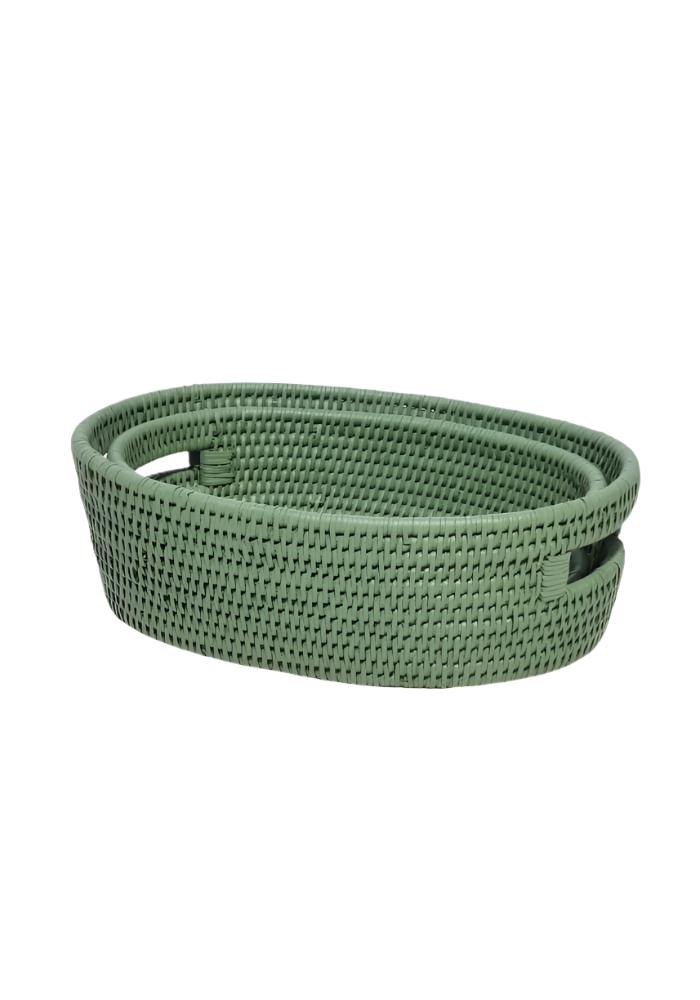 Basket Cotswolds Oval Rattan Basket Green - Set of 2