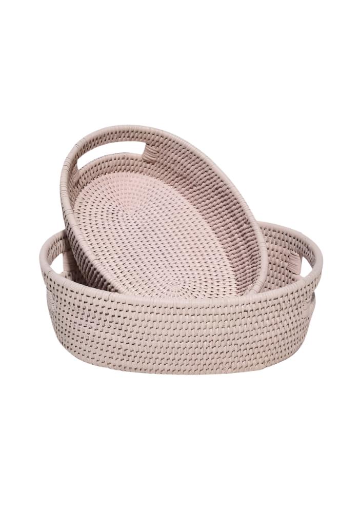 Basket Cotswolds Oval Rattan Basket Pink - Set of 2