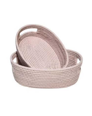 Basket Cotswolds Oval Rattan Basket Pink - Set of 2