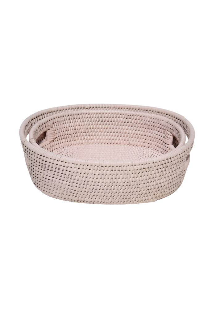 Basket Cotswolds Oval Rattan Basket Pink - Set of 2