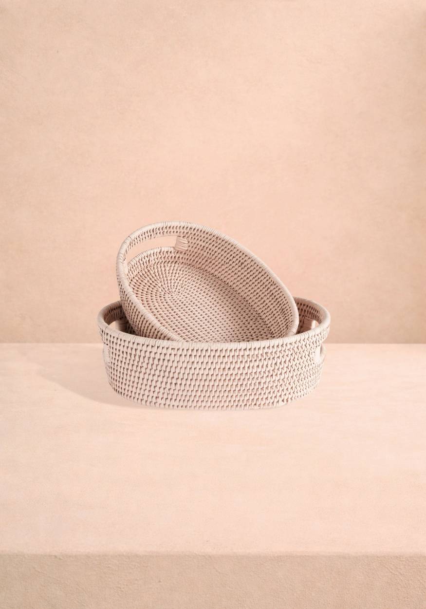 Cotswolds Oval Rattan Basket Set - Pink