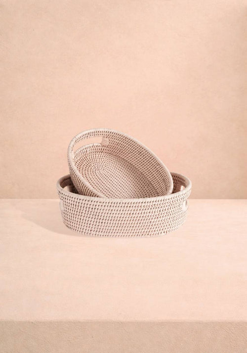 Cotswolds Oval Rattan Basket Pink - Set of 2