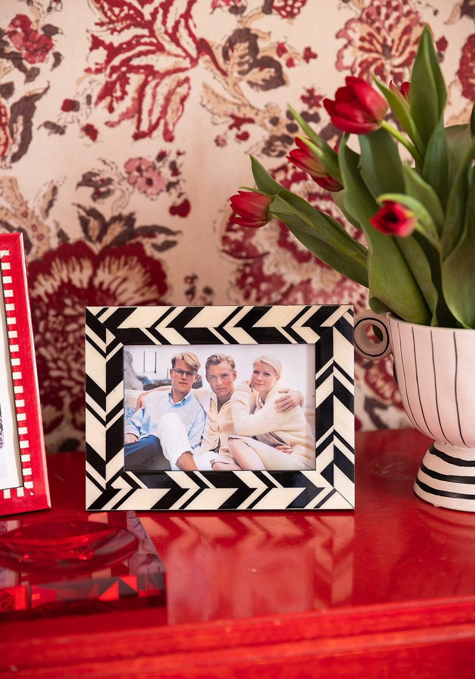 Black and White Marquetry Striped Photo Frame 6x4" - Casa by Josephine Jenno