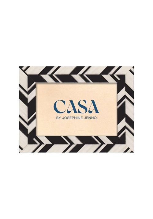 Black and White Marquetry Striped Photo Frame 6x4