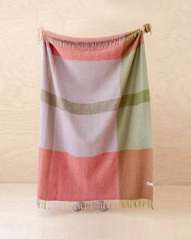 Recycled Wool Blanket in Pink Herringbone Offset Check