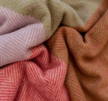 Recycled Wool Blanket in Pink Herringbone Offset Check