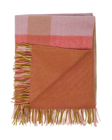 Recycled Wool Blanket in Pink Herringbone Offset Check